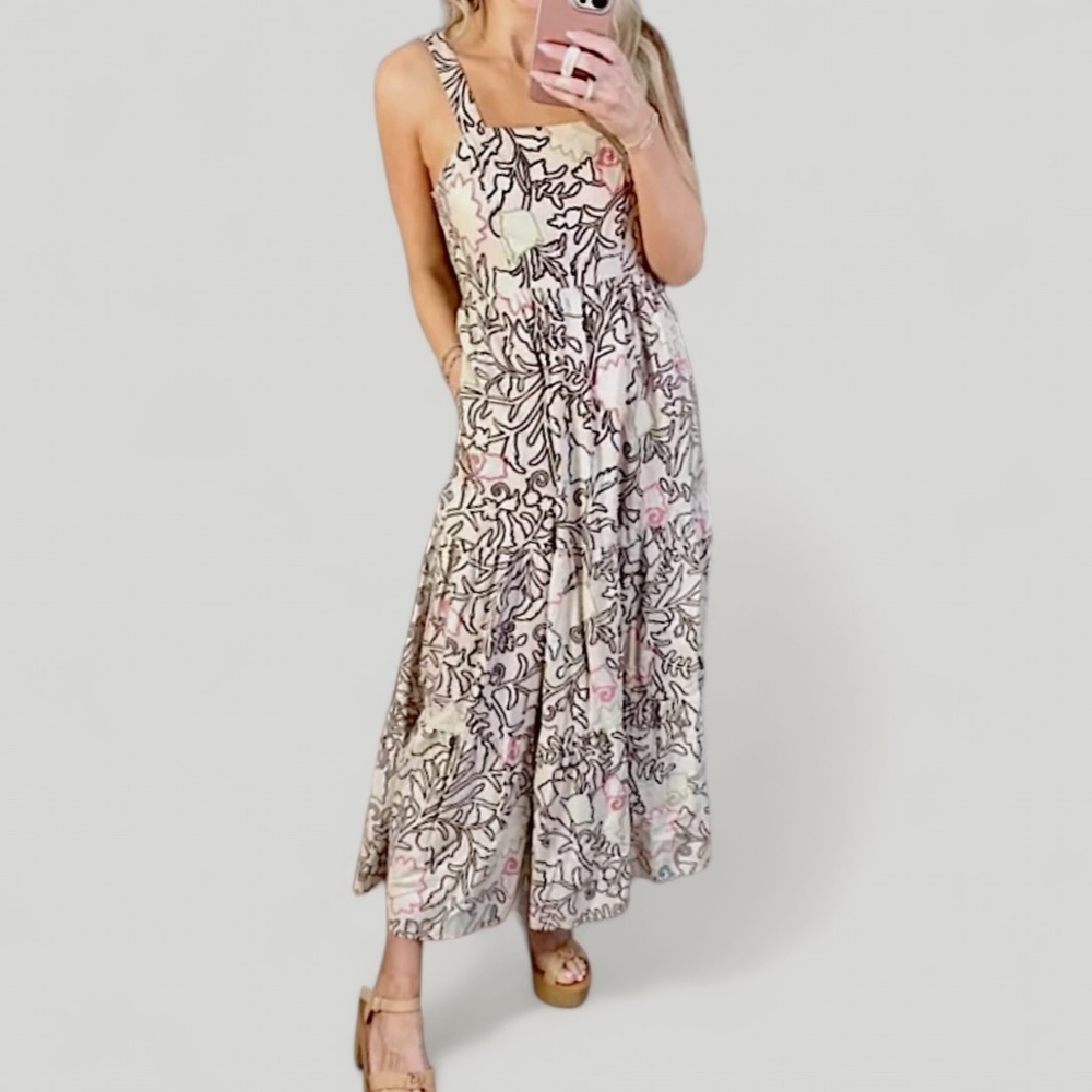 Knox Rose Women's A-Line Maxi Sundress, Tan Floral - Size XS